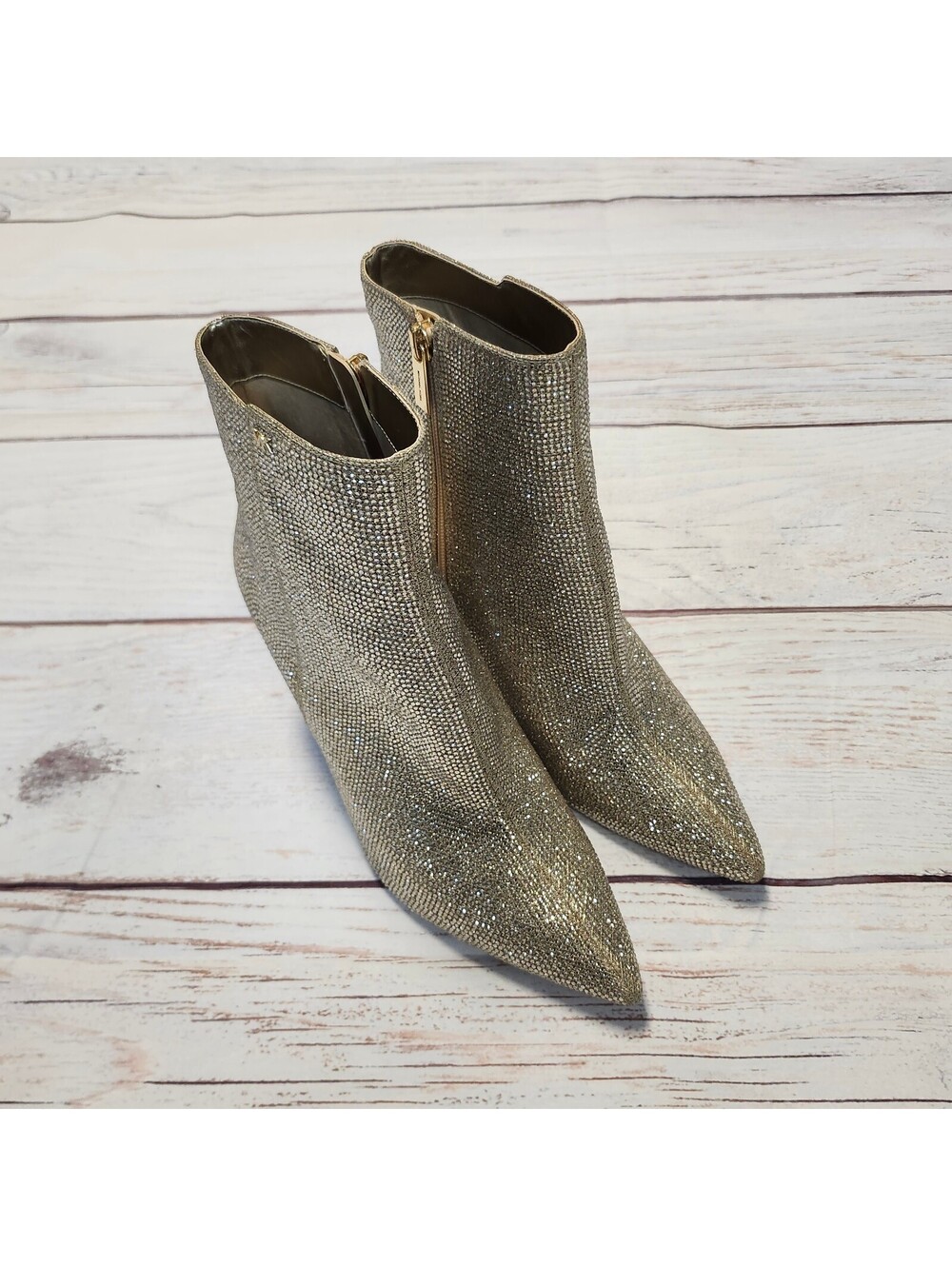 Michael Kors Dorothy Embellished Glitter Gold Ankle Boots Size 9.5 New
